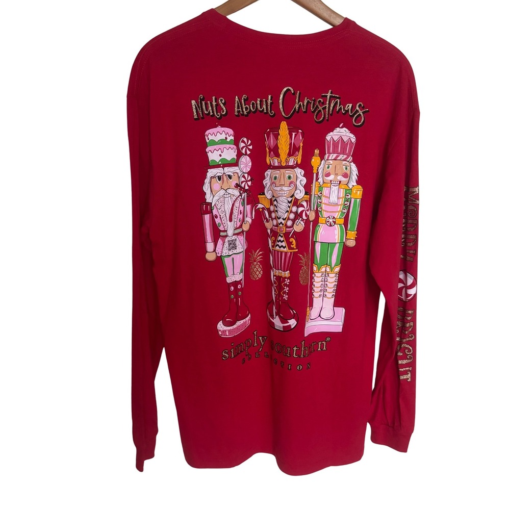 Simply Southern Nuts About Christmas Nutcracker Long Sleeve Shirt Red Medium